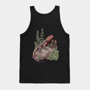 Ocellated Lizard on Stone with Succulents Tank Top