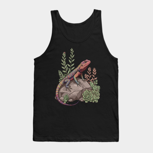 Ocellated Lizard on Stone with Succulents Tank Top by BirdsnStuff