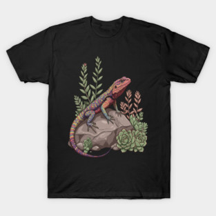 Ocellated Lizard on Stone with Succulents T-Shirt