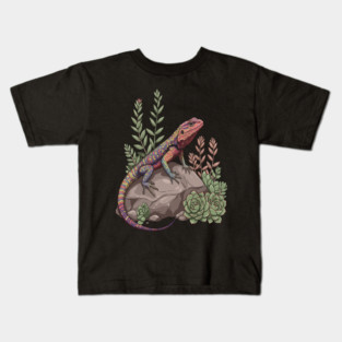 Ocellated Lizard on Stone with Succulents Kids T-Shirt