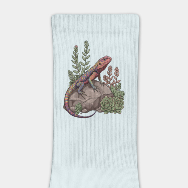 Ocellated Lizard on Stone with Succulents by BirdsnStuff