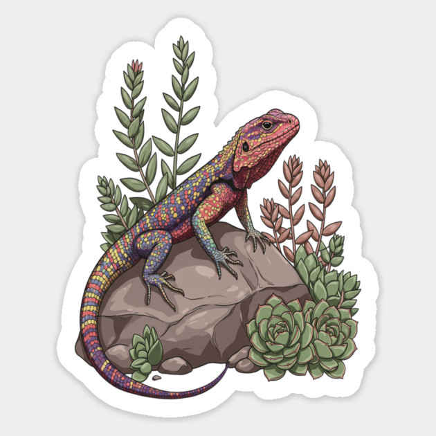Ocellated Lizard on Stone with Succulents Magnet by BirdsnStuff