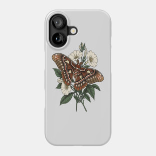Cecropia Moth with White Wildflowers Phone Case