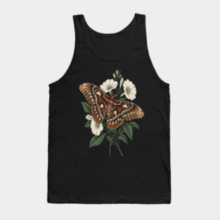 Cecropia Moth with White Wildflowers Tank Top