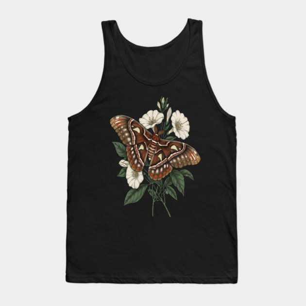 Cecropia Moth with White Wildflowers Tank Top by BirdsnStuff