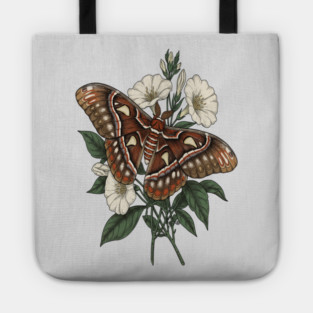 Cecropia Moth with White Wildflowers Tote