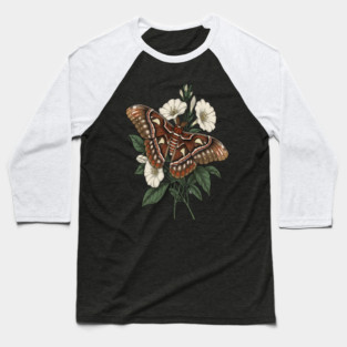 Cecropia Moth with White Wildflowers Baseball T-Shirt