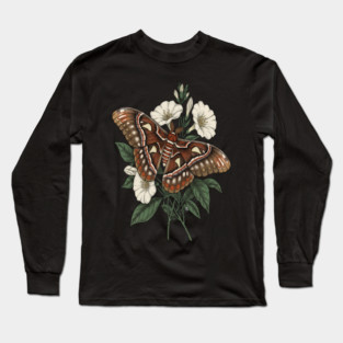 Cecropia Moth with White Wildflowers Long Sleeve T-Shirt