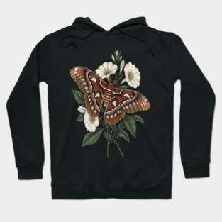 Cecropia Moth with White Wildflowers Hoodie