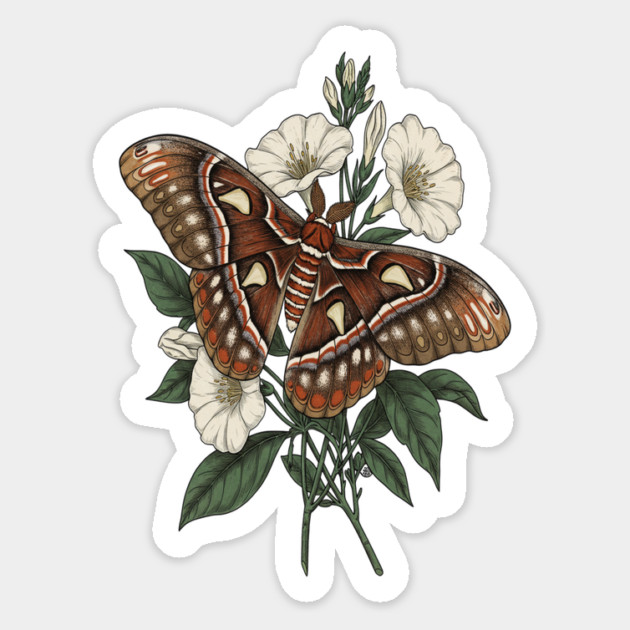 Cecropia Moth with White Wildflowers Magnet by BirdsnStuff