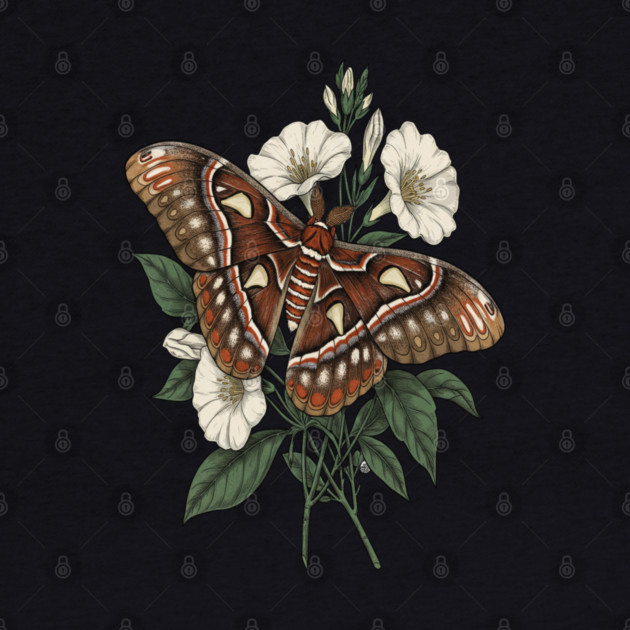 Cecropia Moth with White Wildflowers by BirdsnStuff