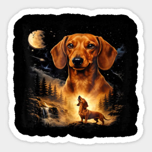 Vintage 90s Dachshund Howling at The Moon Wiener Dog Mom Sticker