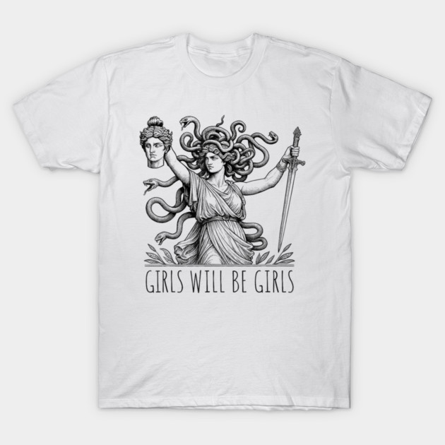 Girls Will Be Girls Funny Witch Tshirt, Funny Feminist Shirt, Vintage Dark Art Tee, Funny Girl Meme, occult aesthetics T-Shirt by dtr_art