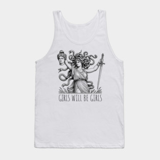 Girls Will Be Girls Funny Witch Tshirt, Funny Feminist Shirt, Vintage Dark Art Tee, Funny Girl Meme, occult aesthetics Tank Top