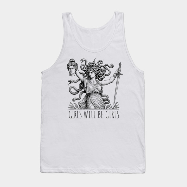 Girls Will Be Girls Funny Witch Tshirt, Funny Feminist Shirt, Vintage Dark Art Tee, Funny Girl Meme, occult aesthetics Tank Top by dtr_art