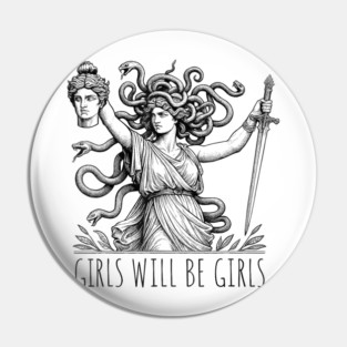 Girls Will Be Girls Funny Witch Tshirt, Funny Feminist Shirt, Vintage Dark Art Tee, Funny Girl Meme, occult aesthetics Pin