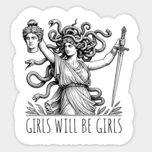 Girls Will Be Girls Funny Witch Tshirt, Funny Feminist Shirt, Vintage Dark Art Tee, Funny Girl Meme, occult aesthetics Sticker