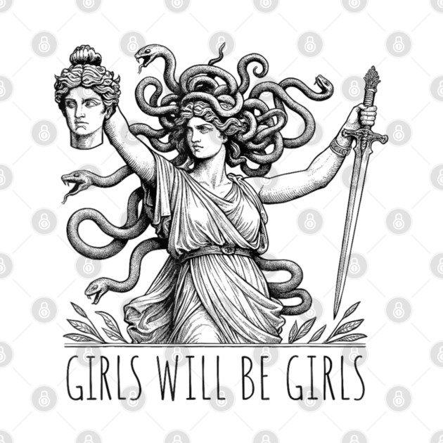 Girls Will Be Girls Funny Witch Tshirt, Funny Feminist Shirt, Vintage Dark Art Tee, Funny Girl Meme, occult aesthetics by dtr_art