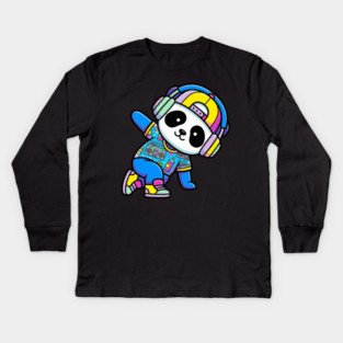 Cool Panda T-Shirt | Trendy Streetwear Animal Graphic Tee | Urban Mascot Design Kids Long Sleeve T-Shirt