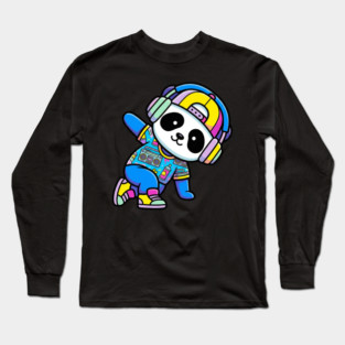 Cool Panda T-Shirt | Trendy Streetwear Animal Graphic Tee | Urban Mascot Design Long Sleeve T-Shirt