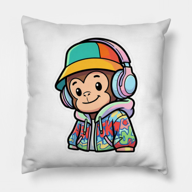 Cool Monkey T-Shirt | Urban Streetwear Animal Graphic Tee | Playful Mascot Design Pillow by Muhammad Naveed Khan