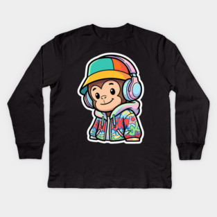 Cool Monkey T-Shirt | Urban Streetwear Animal Graphic Tee | Playful Mascot Design Kids Long Sleeve T-Shirt