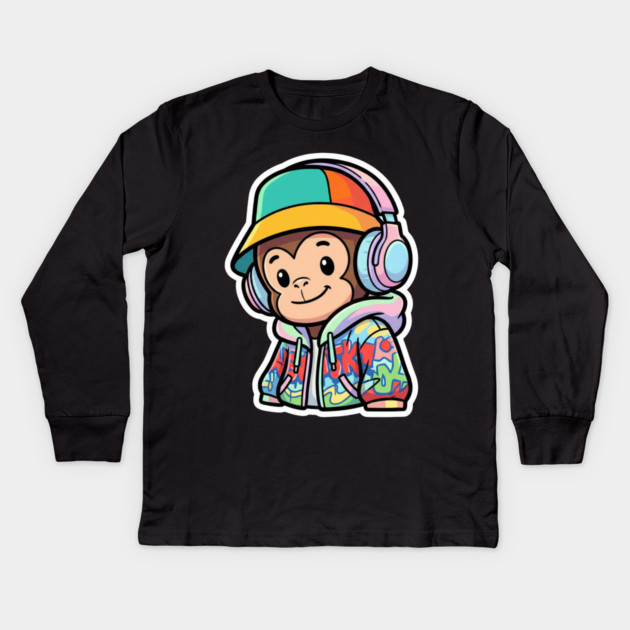 Cool Monkey T-Shirt | Urban Streetwear Animal Graphic Tee | Playful Mascot Design Kids Long Sleeve T-Shirt by Muhammad Naveed Khan
