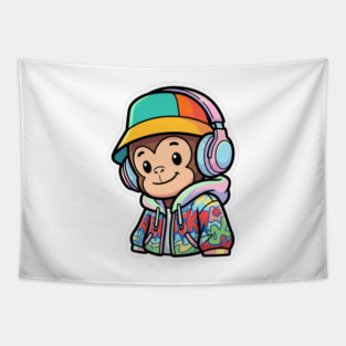 Cool Monkey T-Shirt | Urban Streetwear Animal Graphic Tee | Playful Mascot Design Tapestry