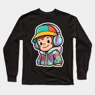 Cool Monkey T-Shirt | Urban Streetwear Animal Graphic Tee | Playful Mascot Design Long Sleeve T-Shirt