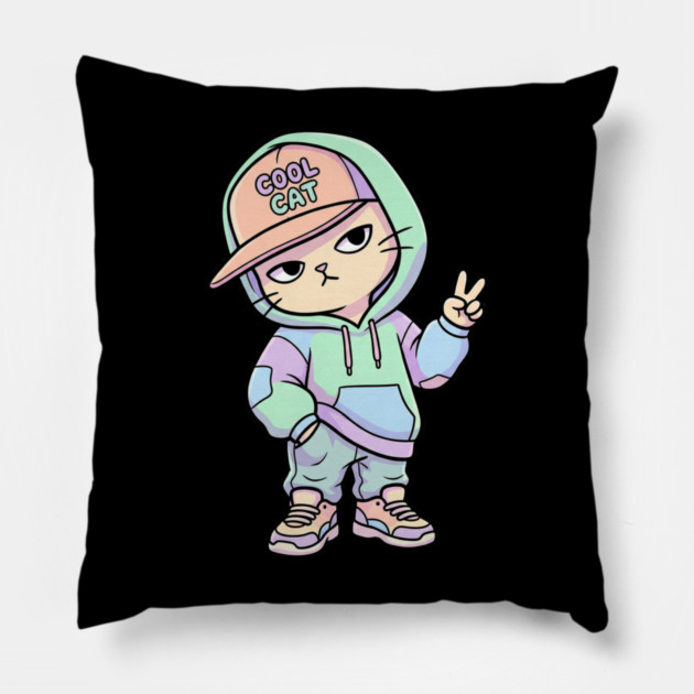 Cool Cat T-Shirt | Urban Streetwear Animal Graphic Tee | Smooth Mascot Design Pillow by Muhammad Naveed Khan