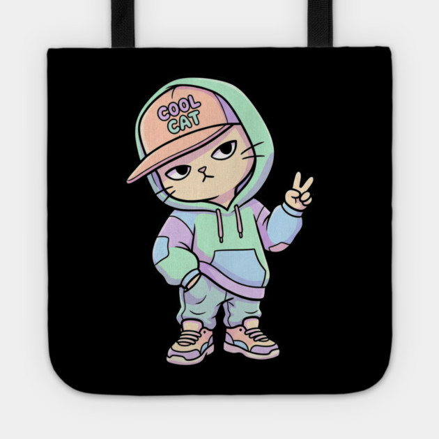 Cool Cat T-Shirt | Urban Streetwear Animal Graphic Tee | Smooth Mascot Design Tote by Muhammad Naveed Khan