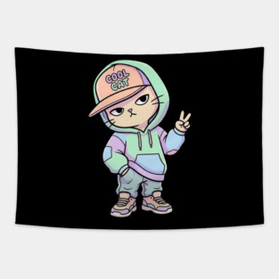 Cool Cat T-Shirt | Urban Streetwear Animal Graphic Tee | Smooth Mascot Design Tapestry