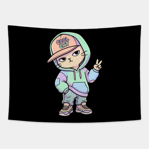 Cool Cat T-Shirt | Urban Streetwear Animal Graphic Tee | Smooth Mascot Design Tapestry by Muhammad Naveed Khan