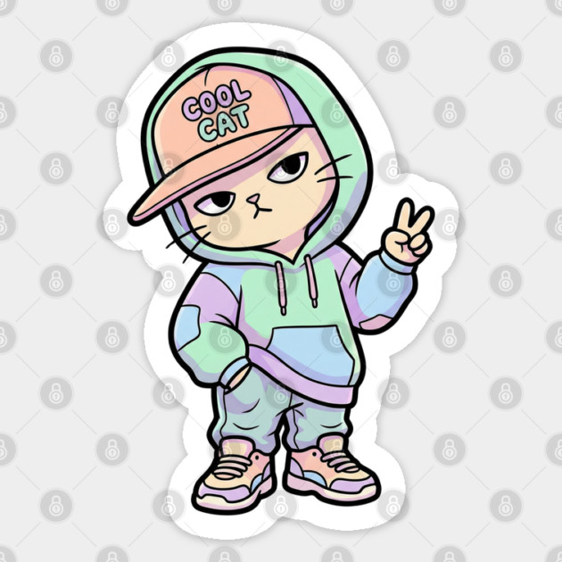 Cool Cat T-Shirt | Urban Streetwear Animal Graphic Tee | Smooth Mascot Design Sticker by Muhammad Naveed Khan