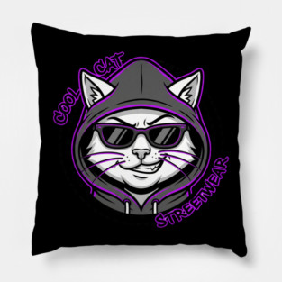 Cool Cat Streetwear T-Shirt | Urban Fashion Animal Graphic Tee | Modern Street Style Pillow
