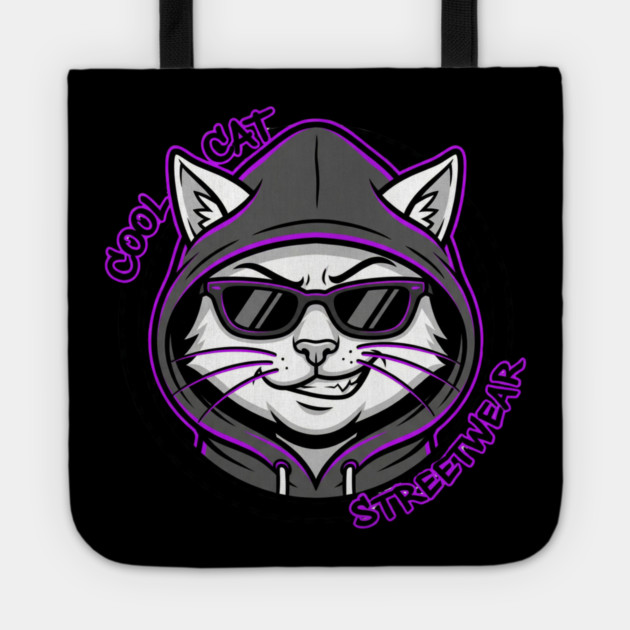 Cool Cat Streetwear T-Shirt | Urban Fashion Animal Graphic Tee | Modern Street Style Tote by Muhammad Naveed Khan