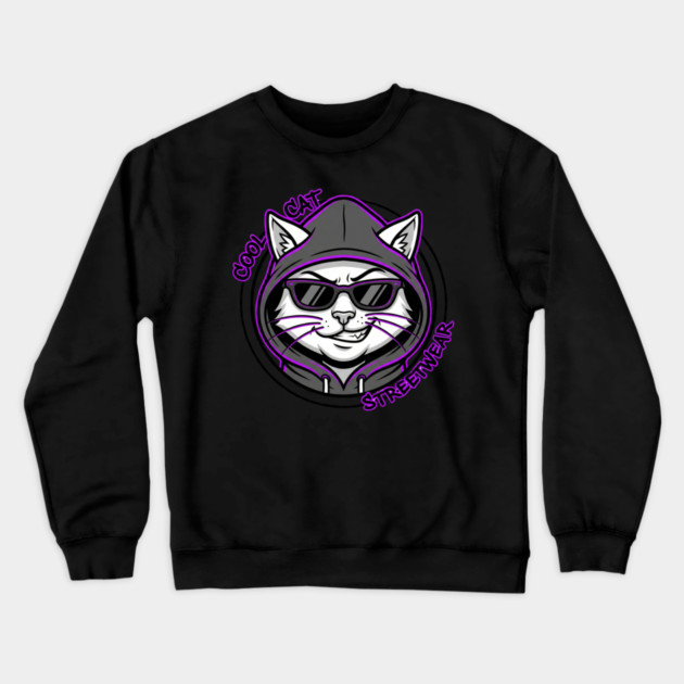 Cool Cat Streetwear T-Shirt | Urban Fashion Animal Graphic Tee | Modern Street Style Crewneck Sweatshirt by Muhammad Naveed Khan