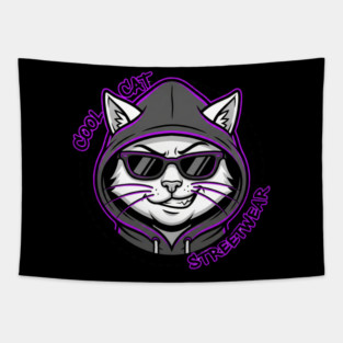 Cool Cat Streetwear T-Shirt | Urban Fashion Animal Graphic Tee | Modern Street Style Tapestry