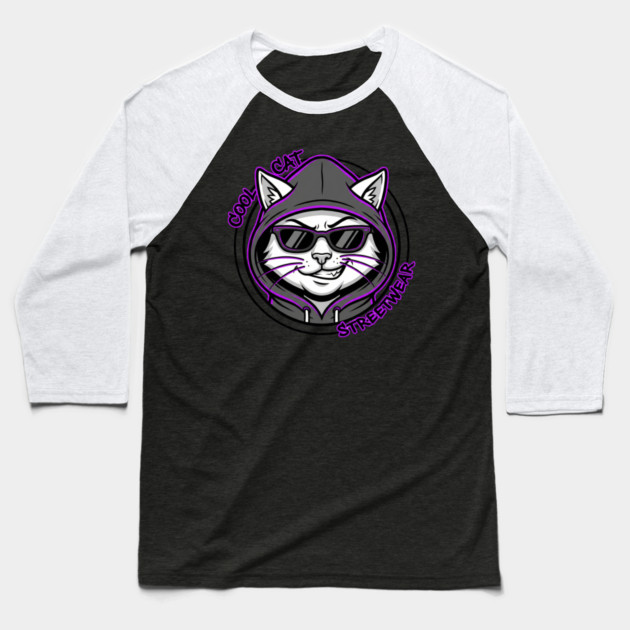 Cool Cat Streetwear T-Shirt | Urban Fashion Animal Graphic Tee | Modern Street Style Baseball T-Shirt by Muhammad Naveed Khan