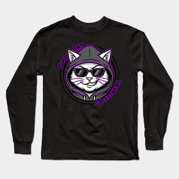 Cool Cat Streetwear T-Shirt | Urban Fashion Animal Graphic Tee | Modern Street Style Long Sleeve T-Shirt by Muhammad Naveed Khan