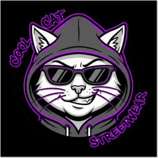 Cool Cat Streetwear T-Shirt | Urban Fashion Animal Graphic Tee | Modern Street Style Posters and Art