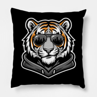 Cool Tiger T-Shirt | Urban Streetwear Animal Graphic Tee | Bold Mascot Design Pillow