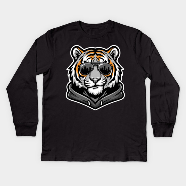 Cool Tiger T-Shirt | Urban Streetwear Animal Graphic Tee | Bold Mascot Design Kids Long Sleeve T-Shirt by Muhammad Naveed Khan