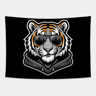 Cool Tiger T-Shirt | Urban Streetwear Animal Graphic Tee | Bold Mascot Design Tapestry