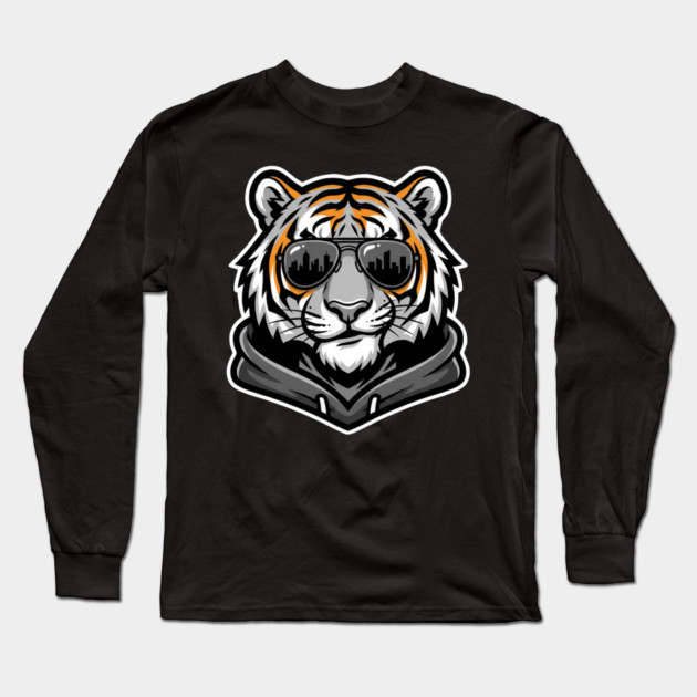 Cool Tiger T-Shirt | Urban Streetwear Animal Graphic Tee | Bold Mascot Design Long Sleeve T-Shirt by Muhammad Naveed Khan