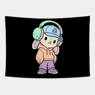 Cool Kitten T-Shirt | Cute Streetwear Cat Graphic Tee | Urban Mascot Design Tapestry