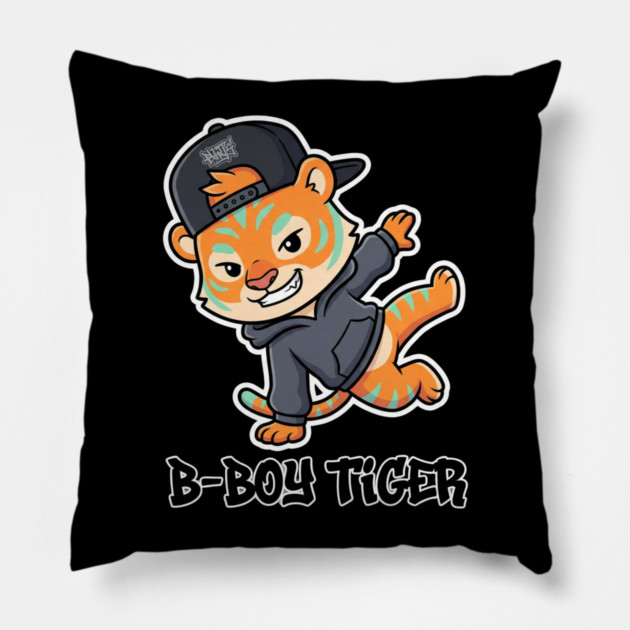 B-Boy Tiger T-Shirt | Hip-Hop Streetwear Animal Graphic Tee | Urban Breakdance Style Pillow by Muhammad Naveed Khan