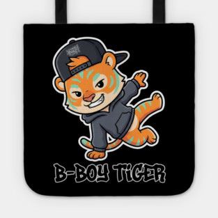 B-Boy Tiger T-Shirt | Hip-Hop Streetwear Animal Graphic Tee | Urban Breakdance Style Tote