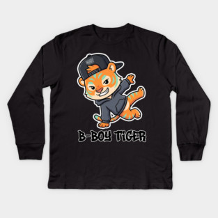 B-Boy Tiger T-Shirt | Hip-Hop Streetwear Animal Graphic Tee | Urban Breakdance Style Kids Long Sleeve T-Shirt