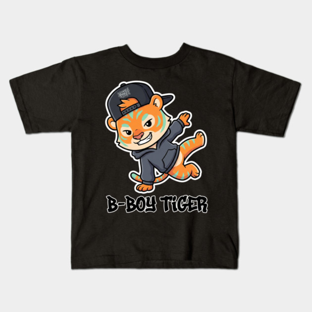 B-Boy Tiger T-Shirt | Hip-Hop Streetwear Animal Graphic Tee | Urban Breakdance Style Kids T-Shirt by Muhammad Naveed Khan